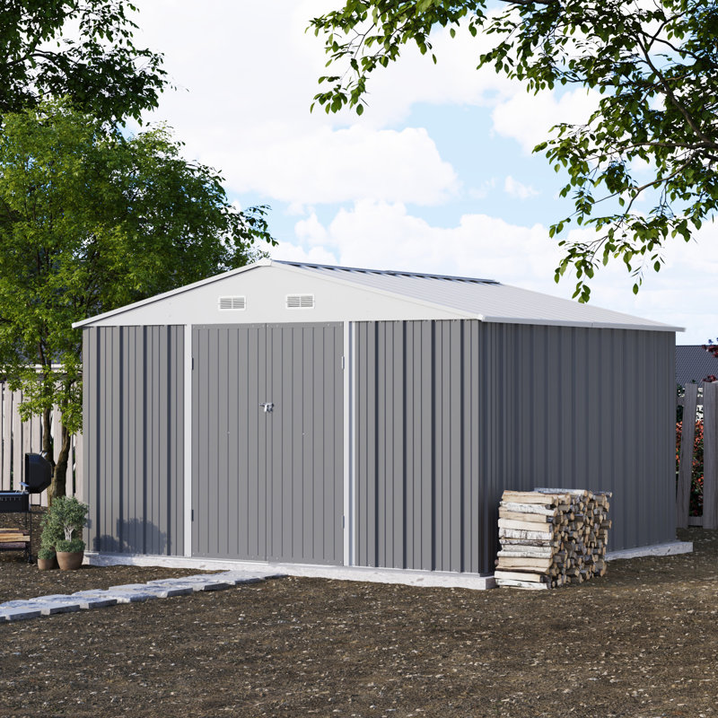 10 Ft. W X 10 Ft. D Metal Storage Shed with Frame, Grey
