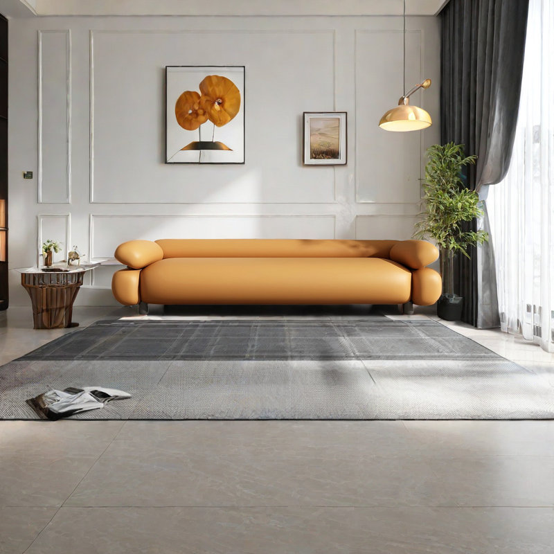 Banc rembourré polyvalent en cuir, Orange, H 19,68 po x l 78,74 po x P 19,68 po