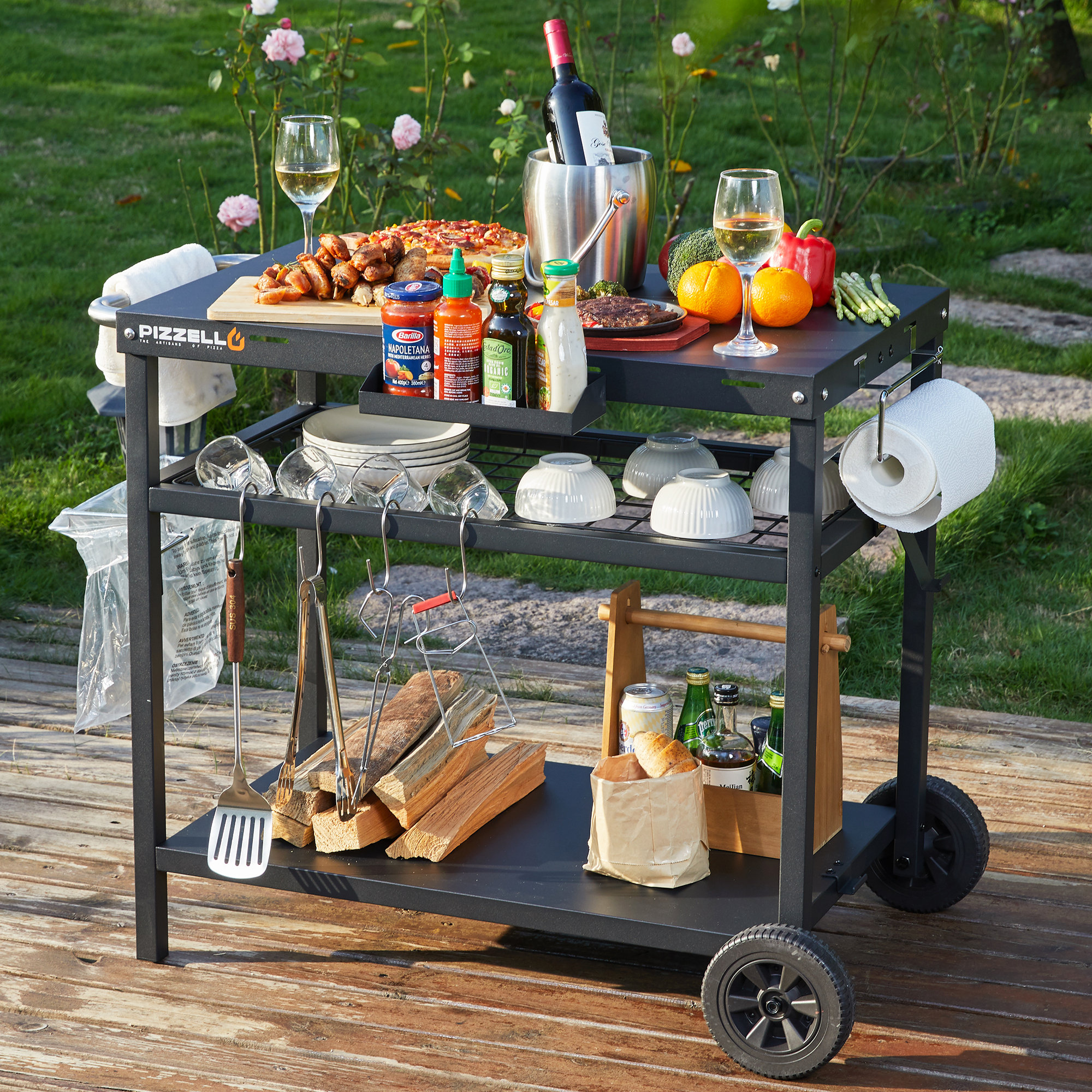 New Pizza Oven Table Grill Cart, Large Grill Table for Ninja Grill