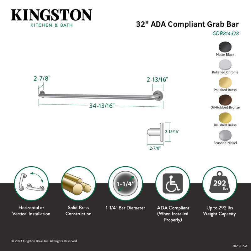 Kingston Brass Silver Sage 1-1/4 Inch O.D Grab Bar, Oil Rubbed Bronze, 34.75" W