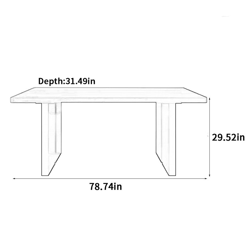 Table de salle à manger de style rétro, H 29,52 po x L 78,74 po x l 31,49 po
