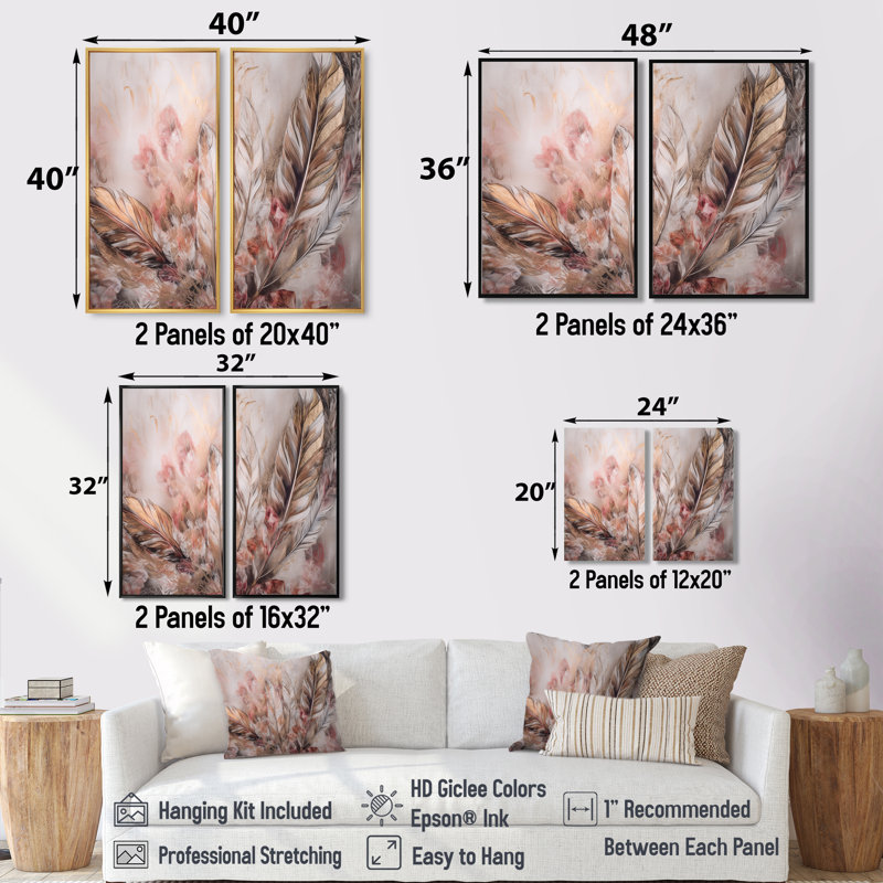 Plumes glamour dorées de Boho Fantasy IV - décoration murale dorée, Black, 36" H x 48" W, Impression encadrée flottante