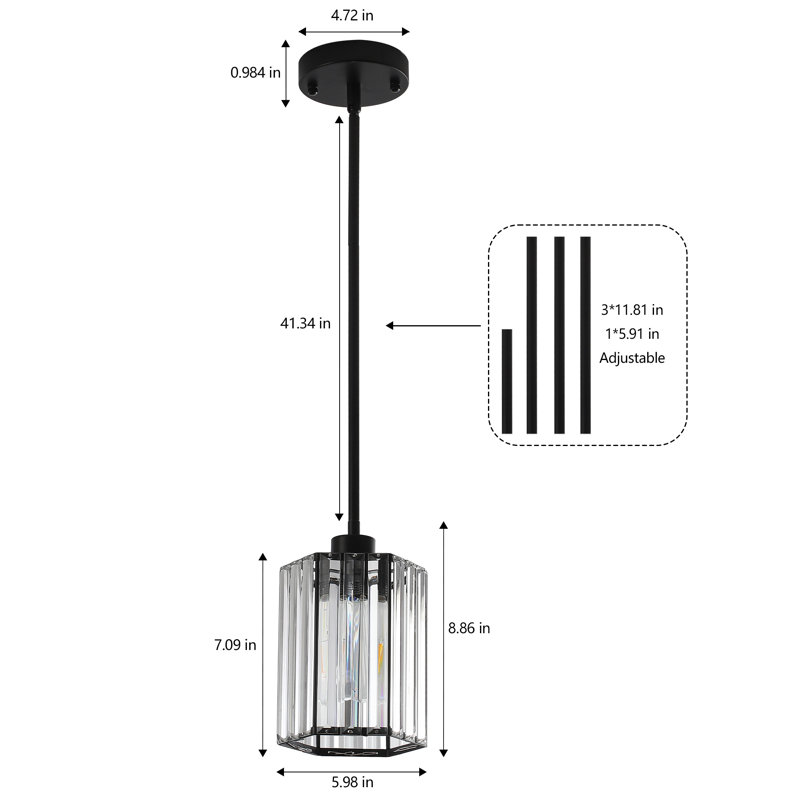 Ensemble de 3 luminaires suspendus en cristal pour îlot de cuisine, Noir