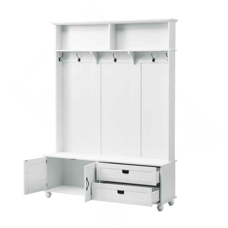 Lavance Hall Tree with Bench and Shoe Storage, 2 Large Drawers, White