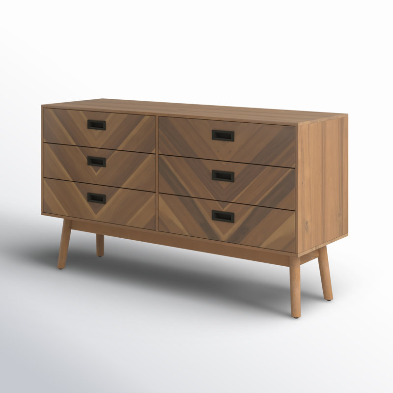 Commode double 6 tiroirs l 56 po, Naturel