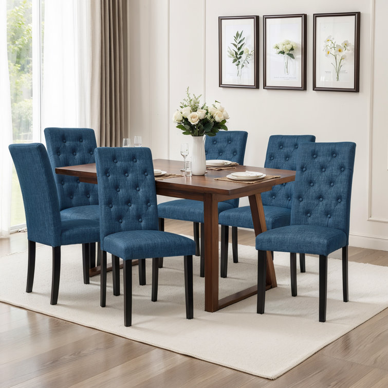 Tufted Dining Table High Back Parson Chairs Fabric Upholstered