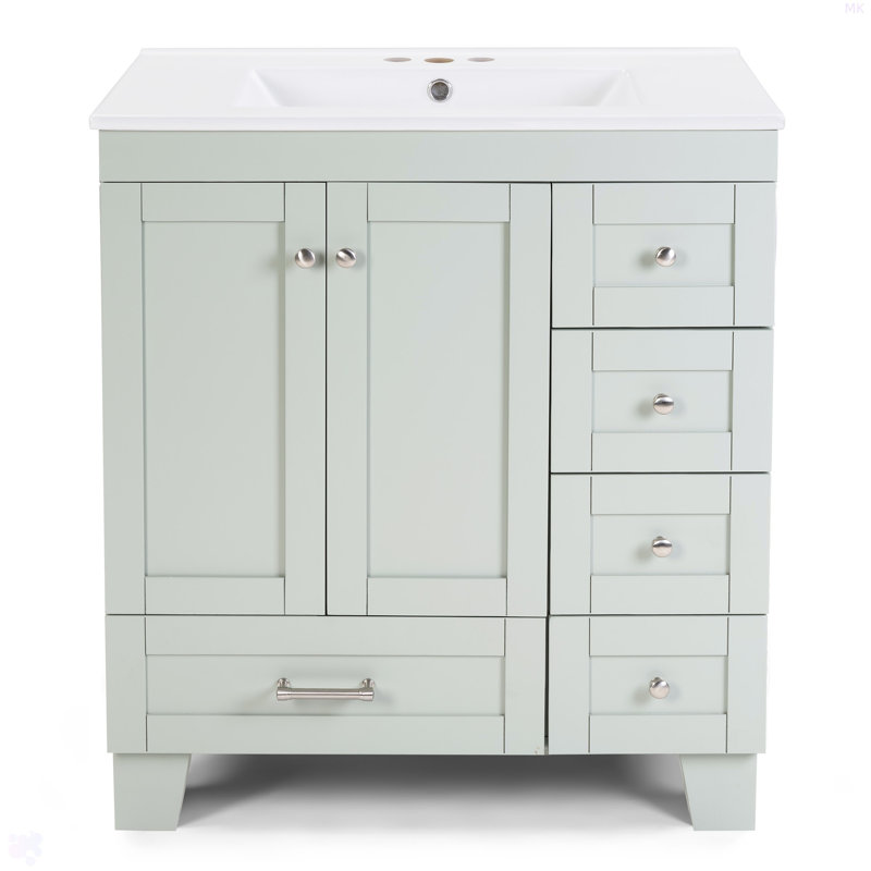 Meuble-lavabo bleu gris 30 po avec lavabo en céramique - Tiroirs à fermeture en douceur, structure en bois massif, rangement multi-organisateur, 76 x 47 x 85 cm