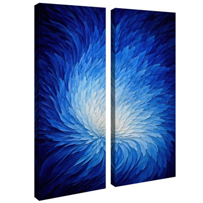 Cobalt Blue Feather Petal Swirl Abstract Modern Decor – Set of 2 Wall Art Print on Canvas 32"x12"x2