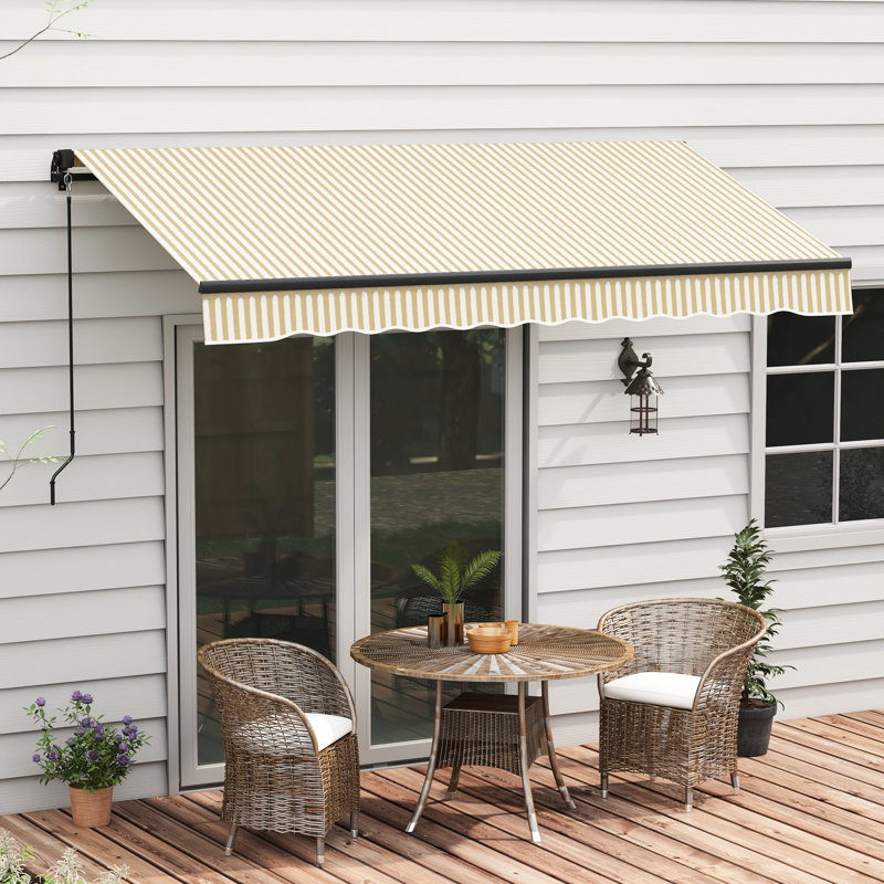 Auvent rétractable de 12 pi x 10 pi, patio avec fonctionnement manuel, tissu 280 g / m², structure en aluminium robuste, manivelle beige pour balcon et cour