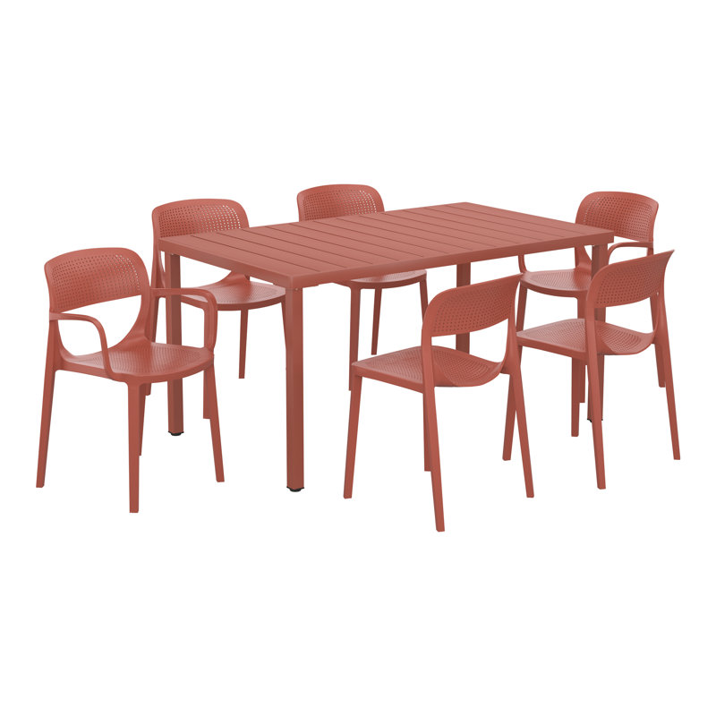 6-Person Outdoor Rectangular Dining Set, Red