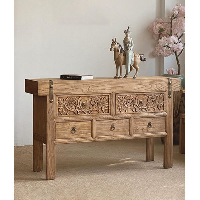 Chinese Style Solid Wood Entryway Table with Floral Relief Carvings