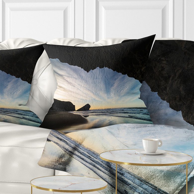 Coussin à motif de plage et coucher de soleil sur la plage de Monsul, 18 po x 18 po, Coussin décoratif
