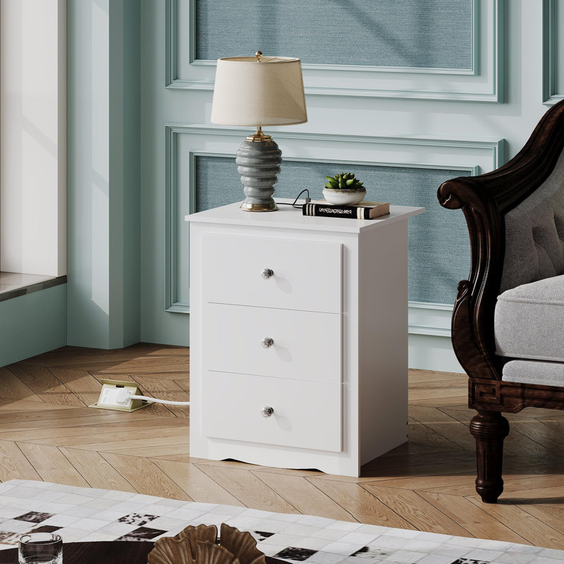 46.5cm W Manufactured Wood Bedside Table, White