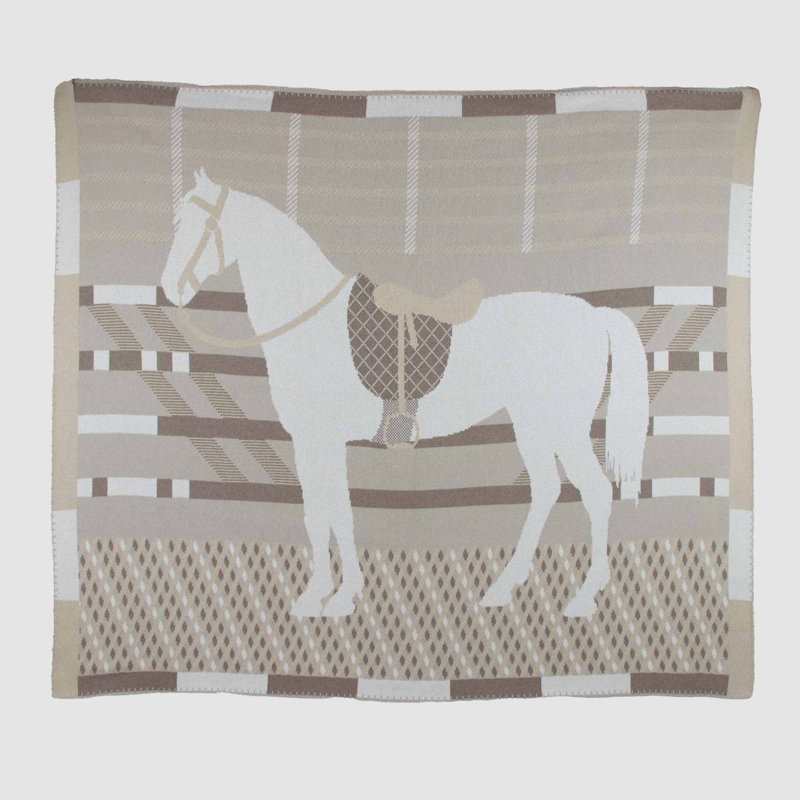 In2Green Classic Horse Knit Throw Beige