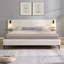 Lit plateforme tapissier très grand avec lumières DEL et tablettes de rangement, structure de lit moderne en tissu, blanc-121332687-121332685