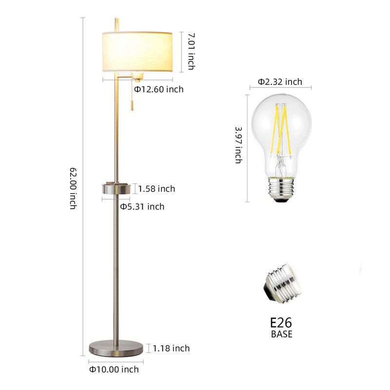 63" Floor Lamp with Charging Tray & USB Ports – Modern Ambient Light with Touch Dimmer for Living Room, Bedroom & Office