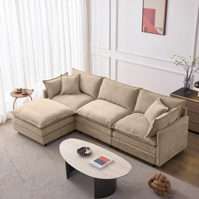 105" Modular Sectional Couch,Upholstered Soft Chenille Fabric Sofa,3 Seater with Ottoman L Shape Sofa Coffee