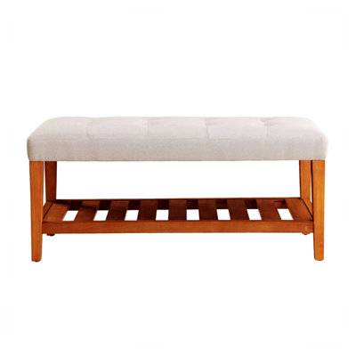 Warwickshire 40" Modern Tufted Storage Bench with Slatted Shelf - Soft Polyester Upholstery & Solid Oak Tapered Legs