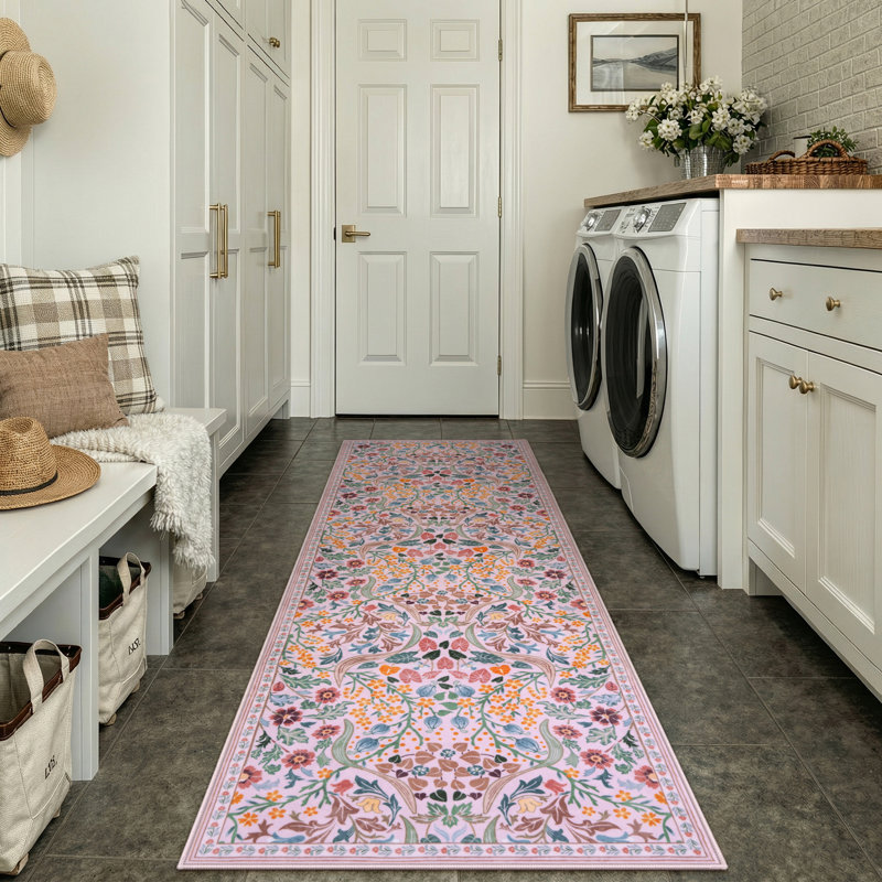 Kaldi Floral Washable Area Rug – Intricate Nature-Inspired Design, Non-Slip Soft Floor Mat for Living Room, Bedroom, and Entryway