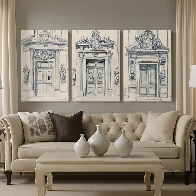 Paysages série XXVI - Toile tendue avec châssis sur mesure - 3 pièces, H 36 po x l 72 po