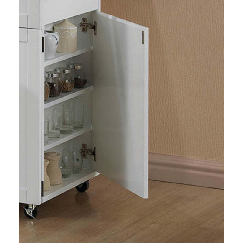 1Pc Modern Farmhouse 3-Door Mobile Kitchen Cart Natural Brown And White Solid Wood Dining Room Kitchen Furniture Push Open Doors Spice Rack Towel Racks Two Drawers Locking Casters