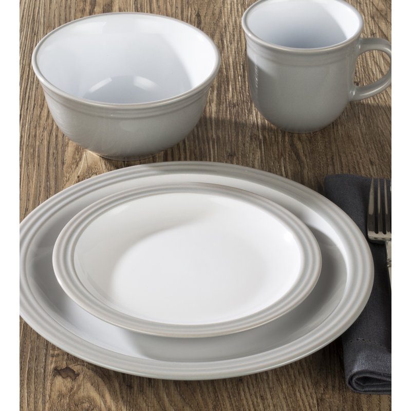 Helene 16 Piece Stoneware Dinnerware Set - Service for 4, White/Grey