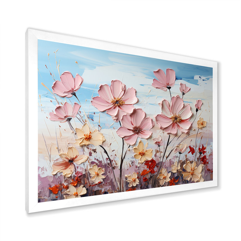 «Pink Pansies Blooming Field» sur impression sur toile, Cadre simple blanc, H 30 po x l 40 po x P 1,5 po