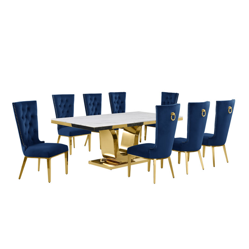 Ensemble de salle à manger Bankhead, Marine / doré, 9