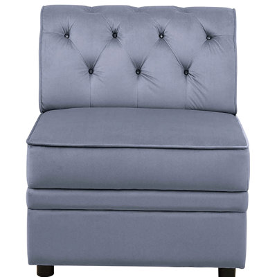 Chaise sans accoudoirs en velours gris avec housse de siège moderne à boutons captivants et capitonnage fascinant