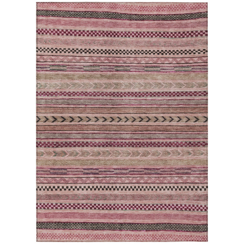 Tapis intérieur lavable rayé rose 10 pi x 14 pi