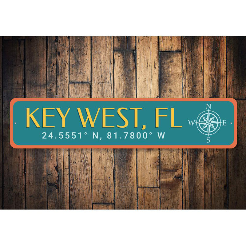 Enseigne en aluminium Key West, H 6 po x l 24 po x P 0,06 po