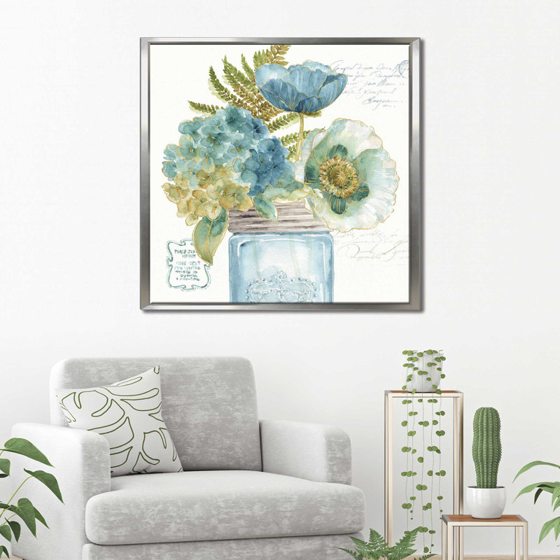 «My Greenhouse Bouquet III», reproduction de peinture à l'aquarelle, H 39,5 po x l 39,5 po x P 2 po, Cadre flottant argent