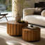 Ensemble de tables basses gigognes rustiques en noyer avec lattes verticales, aucun assemblage requis-913604771