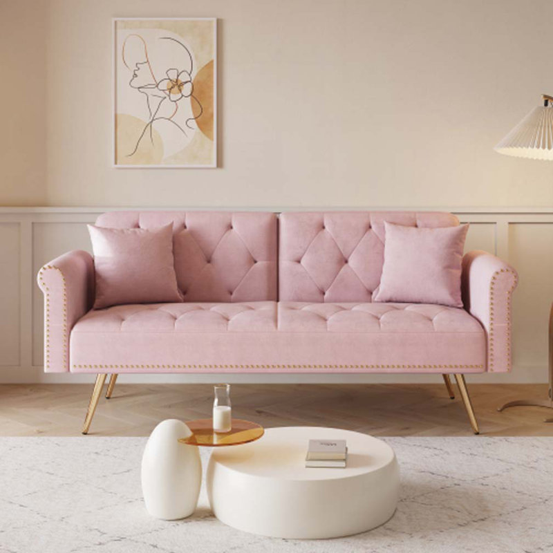 Velvet Fabric Adjustable Sofa Bed, Pink