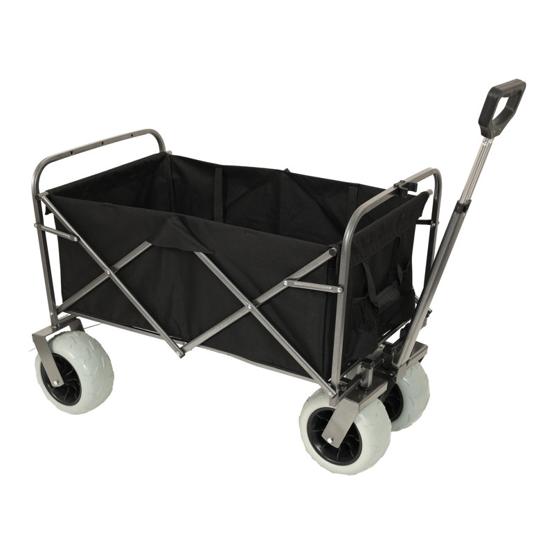 Chariot de plage avec de grandes roues pour le sable Capacité de 500 lb - Chariot tout terrain à structure en acier avec pneus pneumatiques de 9 po, conception pliable pliable, sangle avec sac multiusage, noir