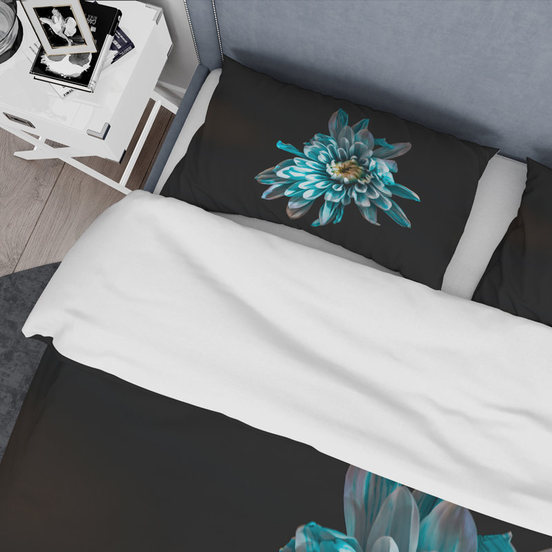 Vue de dessus de la fleur bleue et blanche - Ensemble de housse de couette traditionnel - Microfibre de polyester