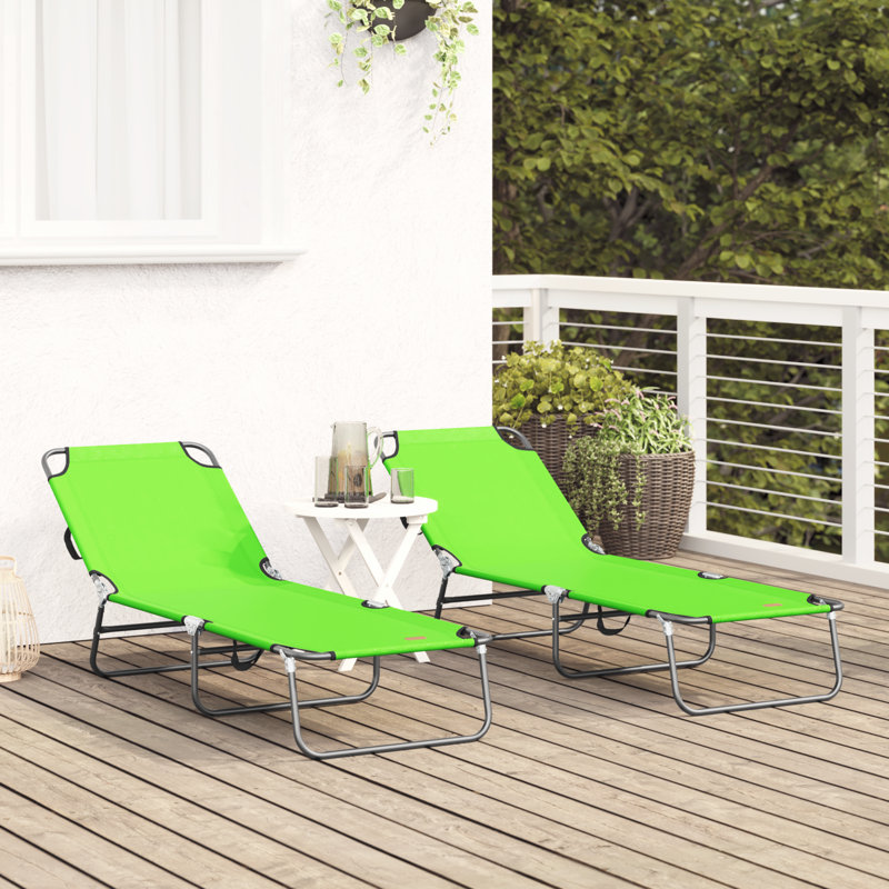 vidaXL Folding Sun Lounger Folding Polyester Outdoor Recliner Garden Chair, Green
