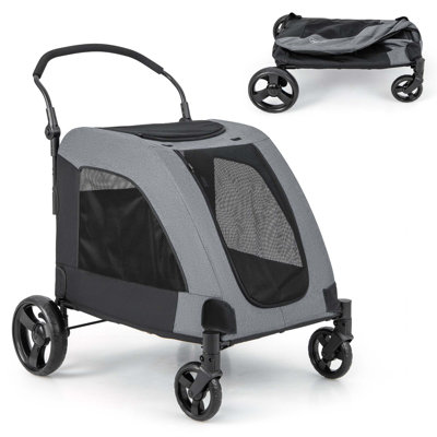 Costway Extra Large Dog Stroller With Dual Entry Safety Belt Adjustable Handle 4 Wheels
