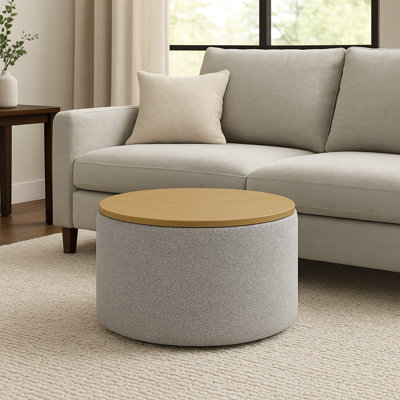 Repose-pieds Mesy, plateau rond relevable de 30 po, tissu tissé ivoire