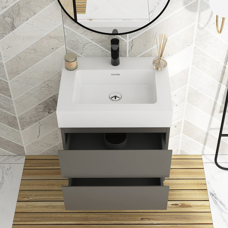 Meuble-lavabo mural simple Sherranda, gris, Blanc, H 25 po x l 24 po x P 18 po