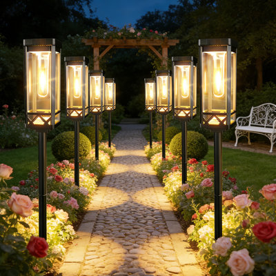 8 Pack Tall Solar Pathway Lights Outdoor - Upgraded Brighter Solar Garden Lights, 15+ Hours Runtime, Solar Powered Landscape Lighting For Yard, Walkway, Driveway & Sidewalk