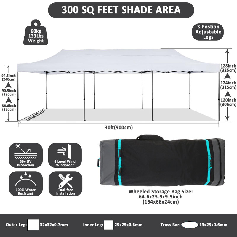 10x30 FT Pop up Heavy Duty Canopy, White