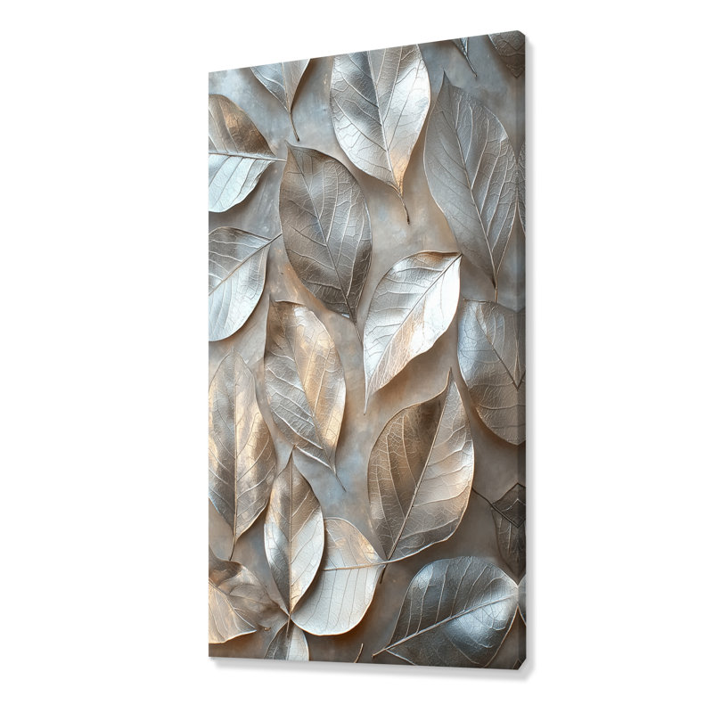 «Copper Copper Pewter Leaves II - Leaves», reproduction sur toile encadrée, H 60 po x l 28 po, Toile tendue