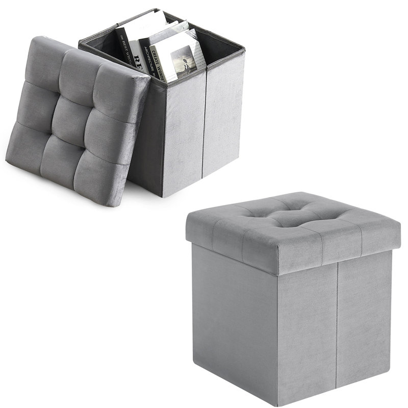 Upholstered Storage Ottoman, Gray Polyester Blend