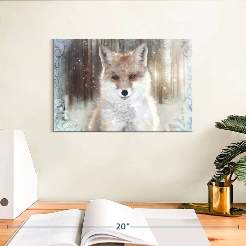 Renard d'hiver enchanté, H 8 po x l 12 po
