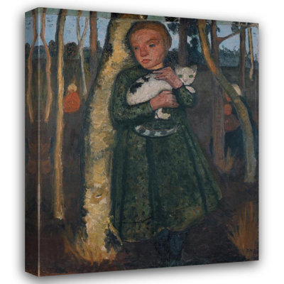"Girl in a Birch Forest with Cat" by  Paula Modersohn-Becker - Gallery Wrap Canvas Wall Art