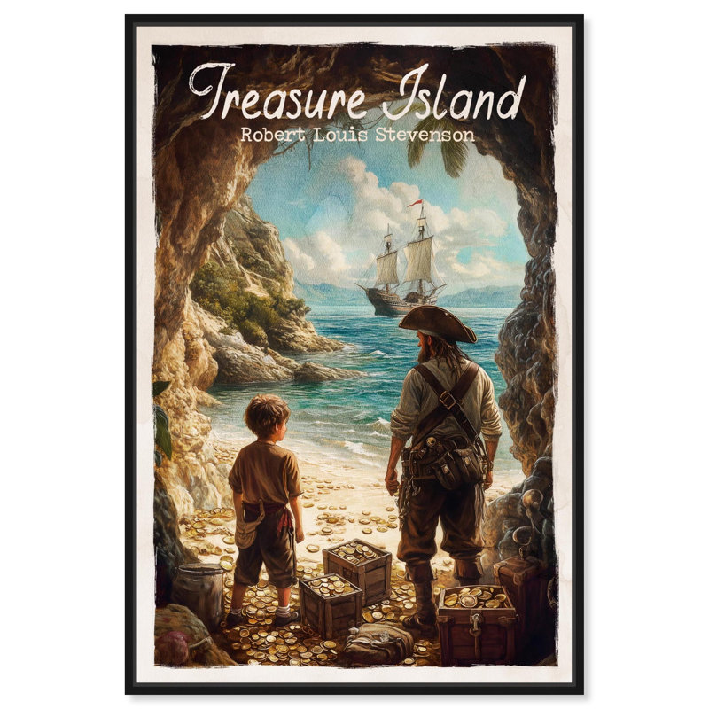 Art classique sur toile Treasure Island , Cadre flottant noir, H 16 po x l 11 po