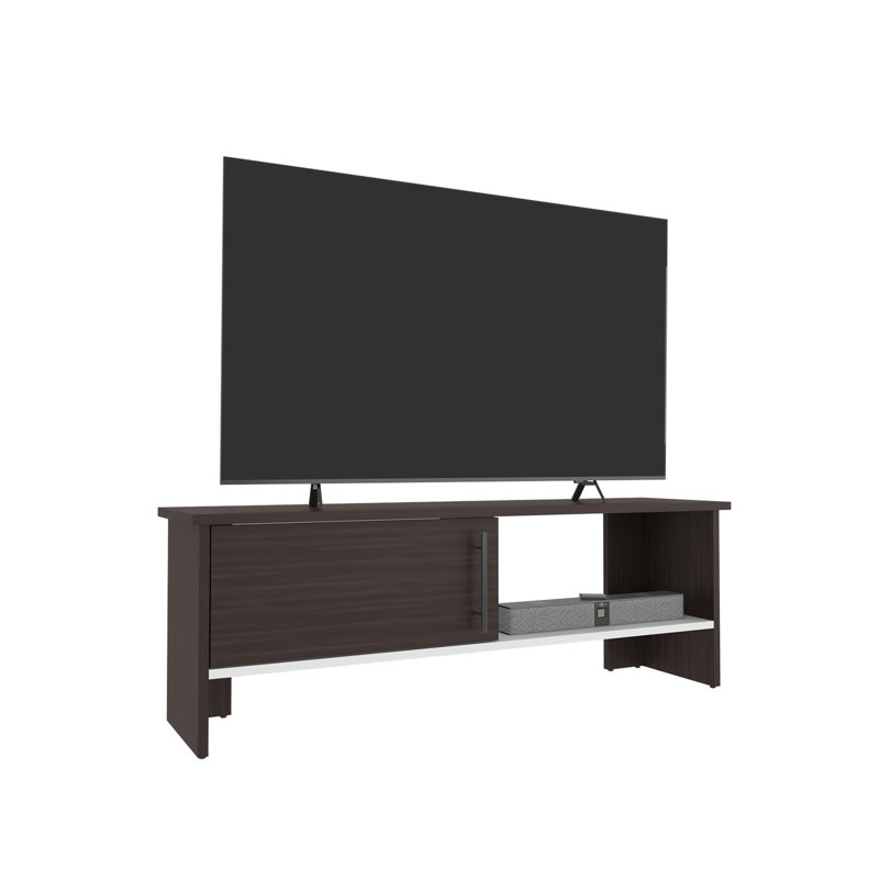 Meuble télé, 1 porte, 1 tablette, Chêne foncé / blanc