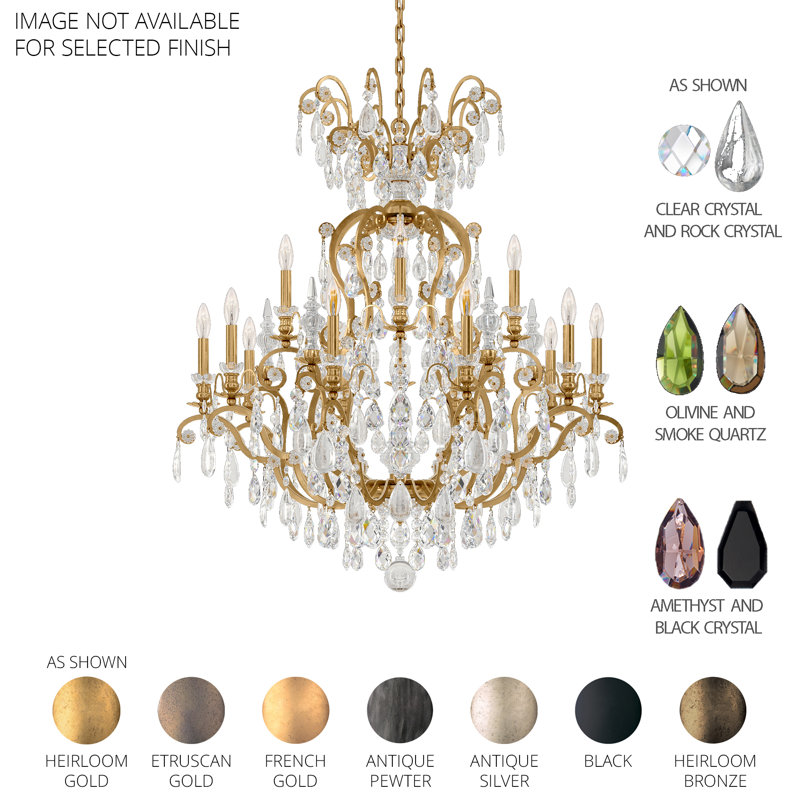 Renaissance 16 - Light Glass Chandelier, Heirloom Gold, Amethyst And Black Diamond Color Crystals