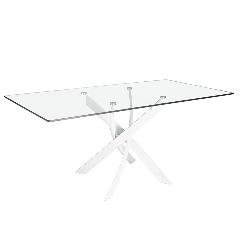 Rectangular tempered glass and dining table, White, 180cm H x 95cm W x 75cm D